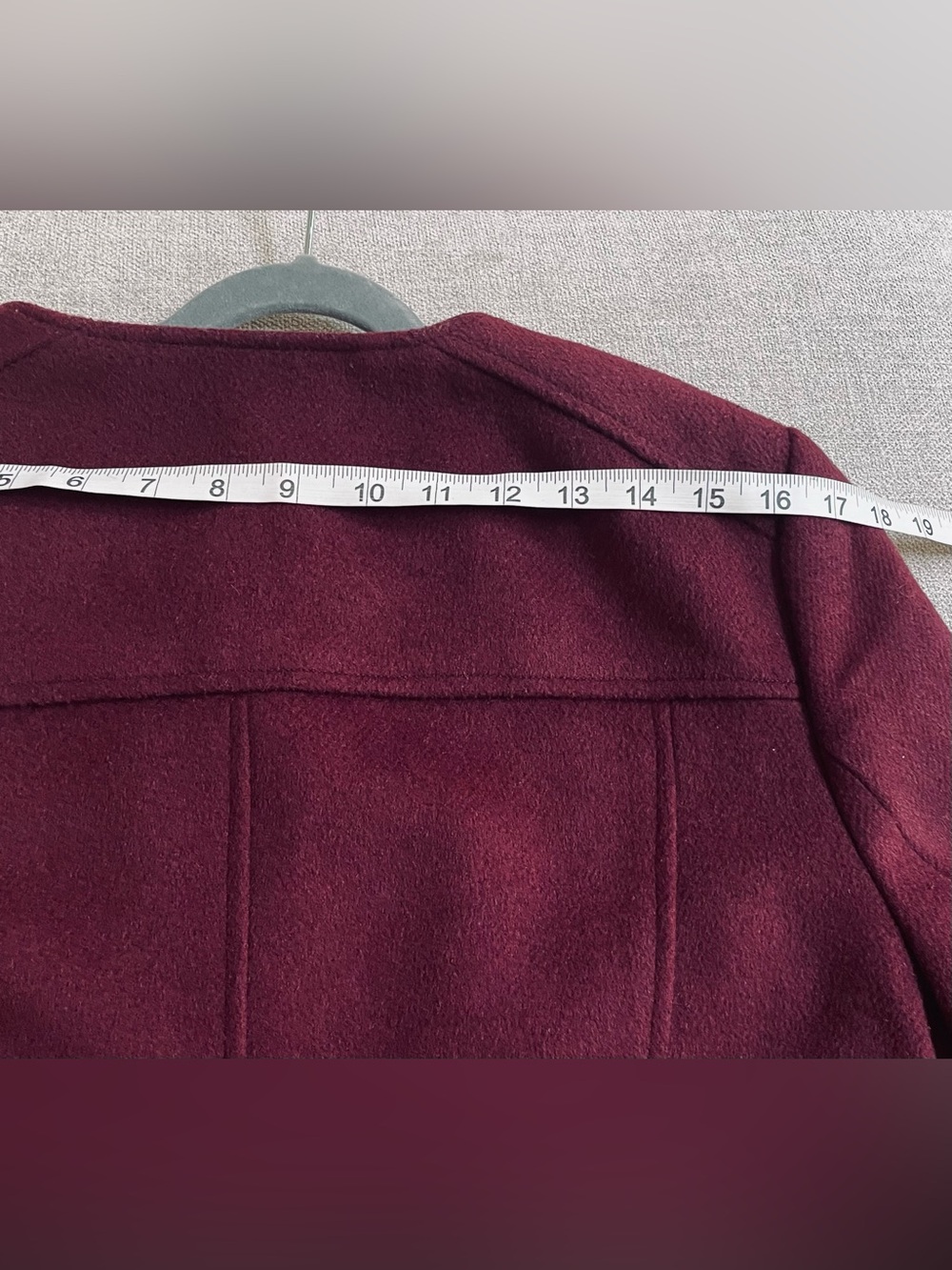 Loft Vintage Burgundy Wool Blend Zip Front Pockets Collarless Coat Fall Winter - Picture 9 of 10